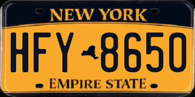 NY license plate HFY8650