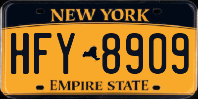 NY license plate HFY8909