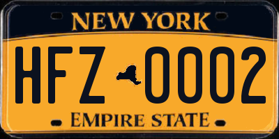NY license plate HFZ0002