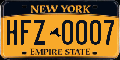 NY license plate HFZ0007