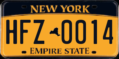 NY license plate HFZ0014