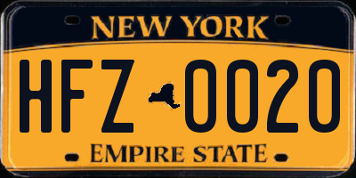 NY license plate HFZ0020