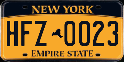 NY license plate HFZ0023