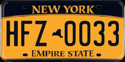 NY license plate HFZ0033