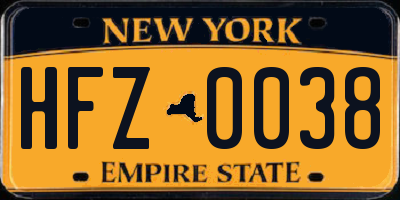 NY license plate HFZ0038