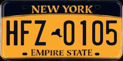 NY license plate HFZ0105