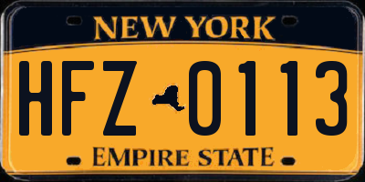 NY license plate HFZ0113