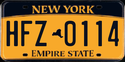NY license plate HFZ0114