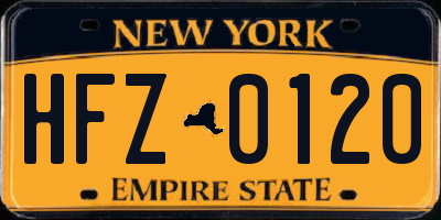 NY license plate HFZ0120