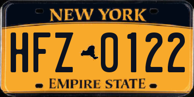 NY license plate HFZ0122
