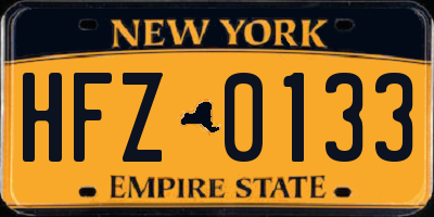 NY license plate HFZ0133