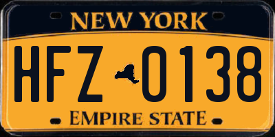 NY license plate HFZ0138