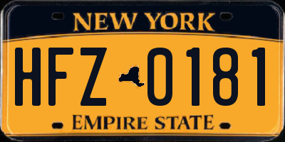 NY license plate HFZ0181