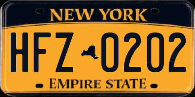 NY license plate HFZ0202