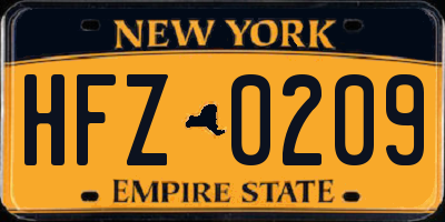 NY license plate HFZ0209