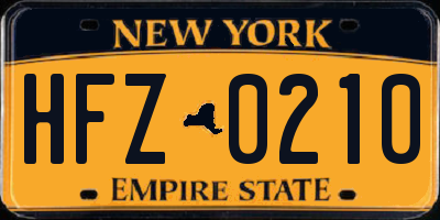 NY license plate HFZ0210