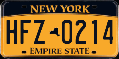 NY license plate HFZ0214