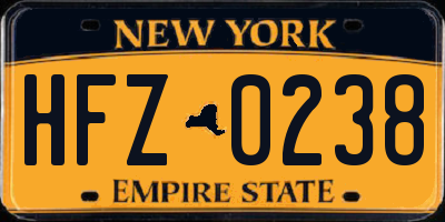 NY license plate HFZ0238