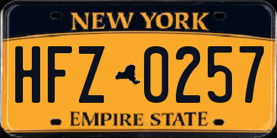 NY license plate HFZ0257