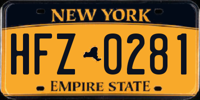 NY license plate HFZ0281