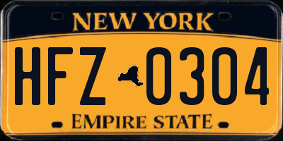 NY license plate HFZ0304