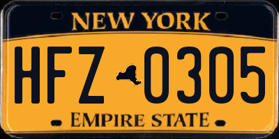 NY license plate HFZ0305