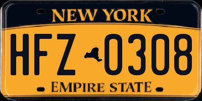 NY license plate HFZ0308