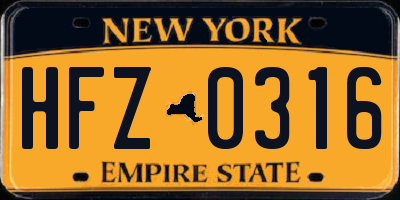 NY license plate HFZ0316