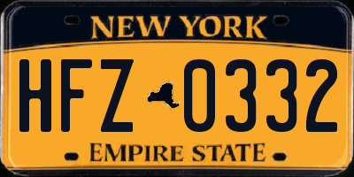 NY license plate HFZ0332