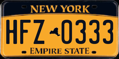 NY license plate HFZ0333