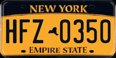 NY license plate HFZ0350