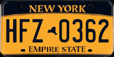 NY license plate HFZ0362