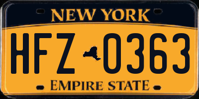 NY license plate HFZ0363