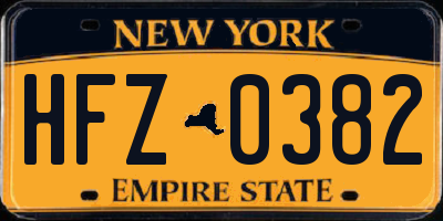 NY license plate HFZ0382