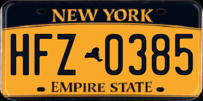 NY license plate HFZ0385