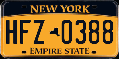 NY license plate HFZ0388