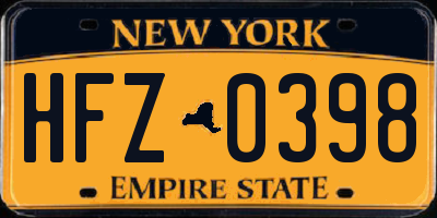 NY license plate HFZ0398