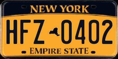 NY license plate HFZ0402