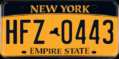 NY license plate HFZ0443