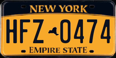 NY license plate HFZ0474