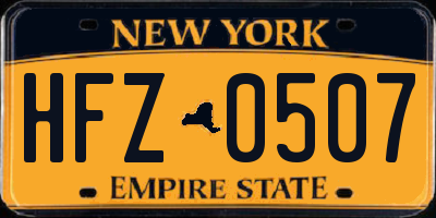 NY license plate HFZ0507