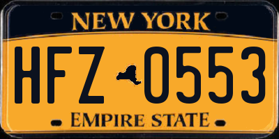 NY license plate HFZ0553