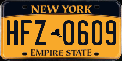 NY license plate HFZ0609