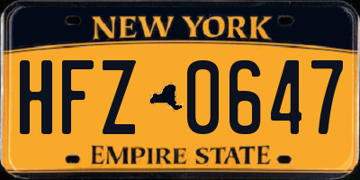 NY license plate HFZ0647