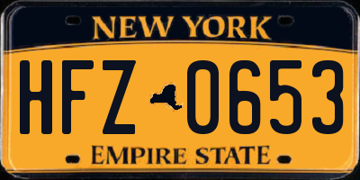 NY license plate HFZ0653