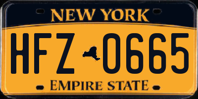 NY license plate HFZ0665