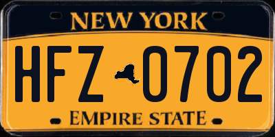 NY license plate HFZ0702
