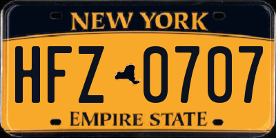 NY license plate HFZ0707