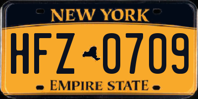 NY license plate HFZ0709