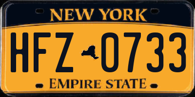 NY license plate HFZ0733